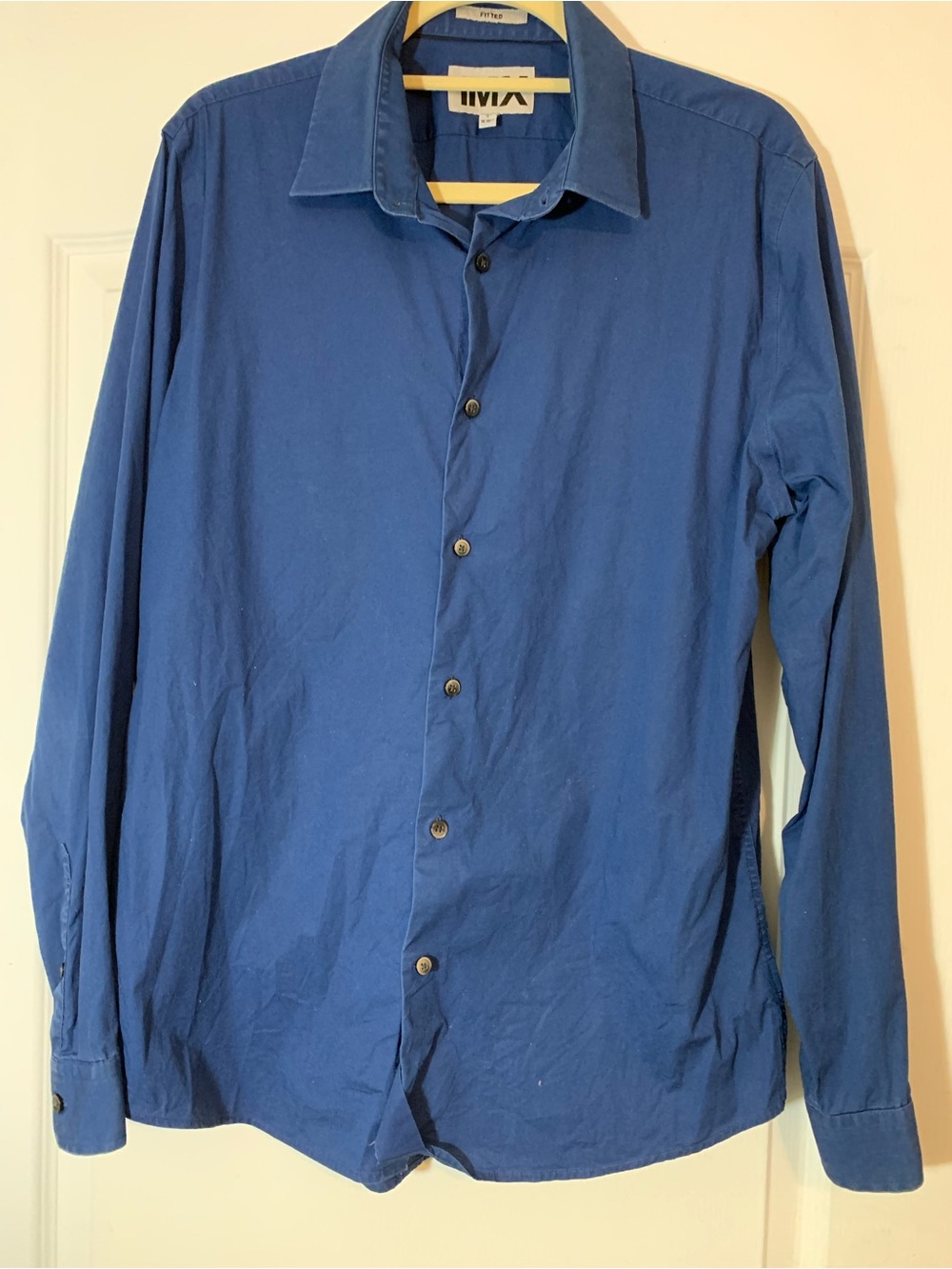 Express 1MX Blue Cotton Career Dress Shirt Large